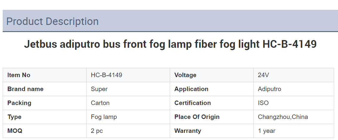 Putro jetbus-3 bus front fiber fog lamps