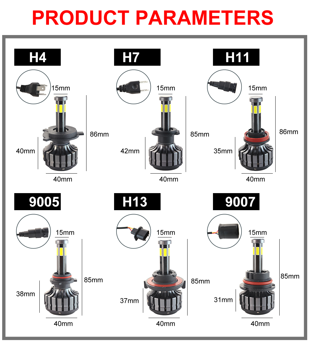 90W Auto high low beam 6 side H7 bulb h4 led with sample led car headlights