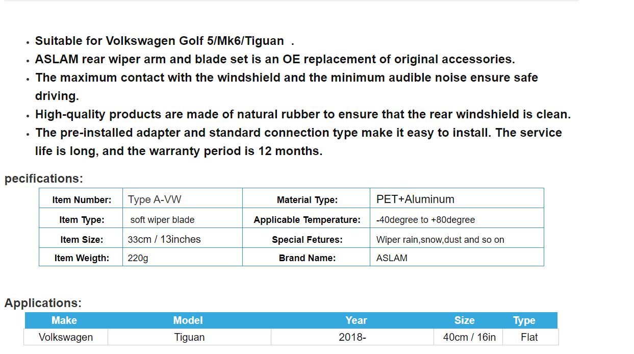 Volkswagen's cheap windshield Car wiper arm