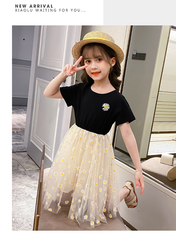 2021夏季花朵印花短袖派对少女裙