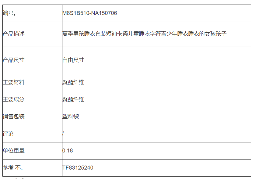 夏季套装短袖卡通字符男孩女孩青少年睡衣