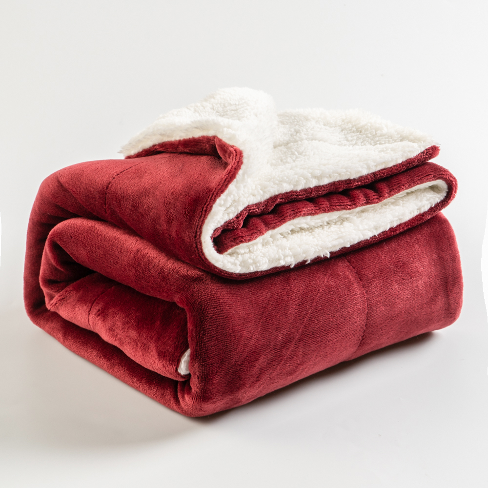 最低价格的绒布夏尔巴衬里保暖微绒可逆毛毯