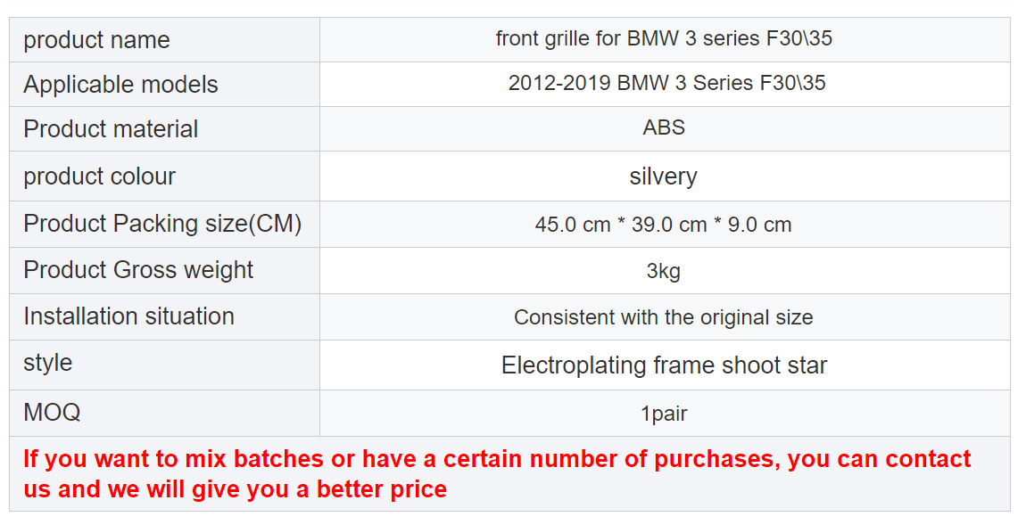 2012-2019 BMW 3 series F30 modified black box silver star grille