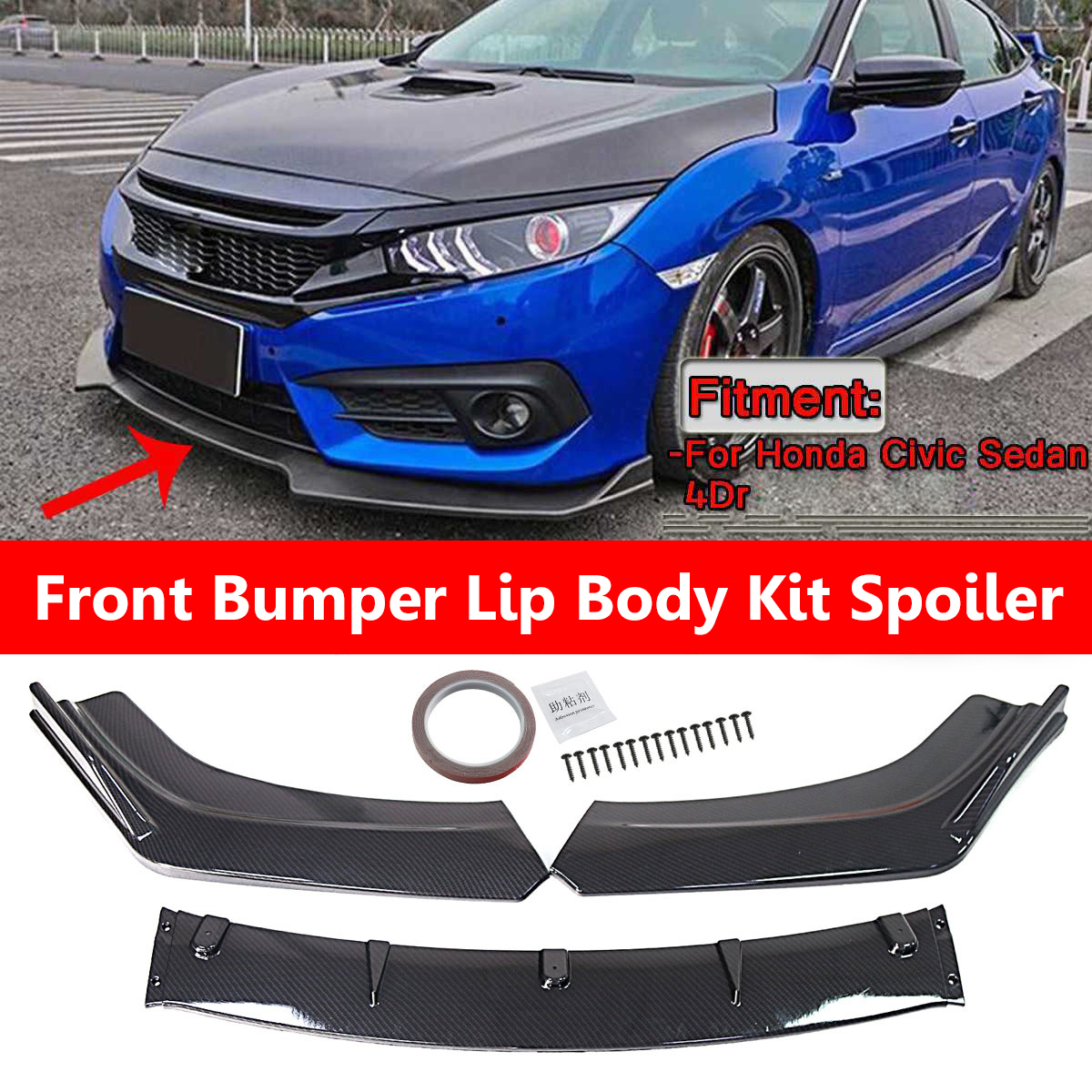 Honda 10th generation Civic 4DR 2016-2020 spoiler front bumper