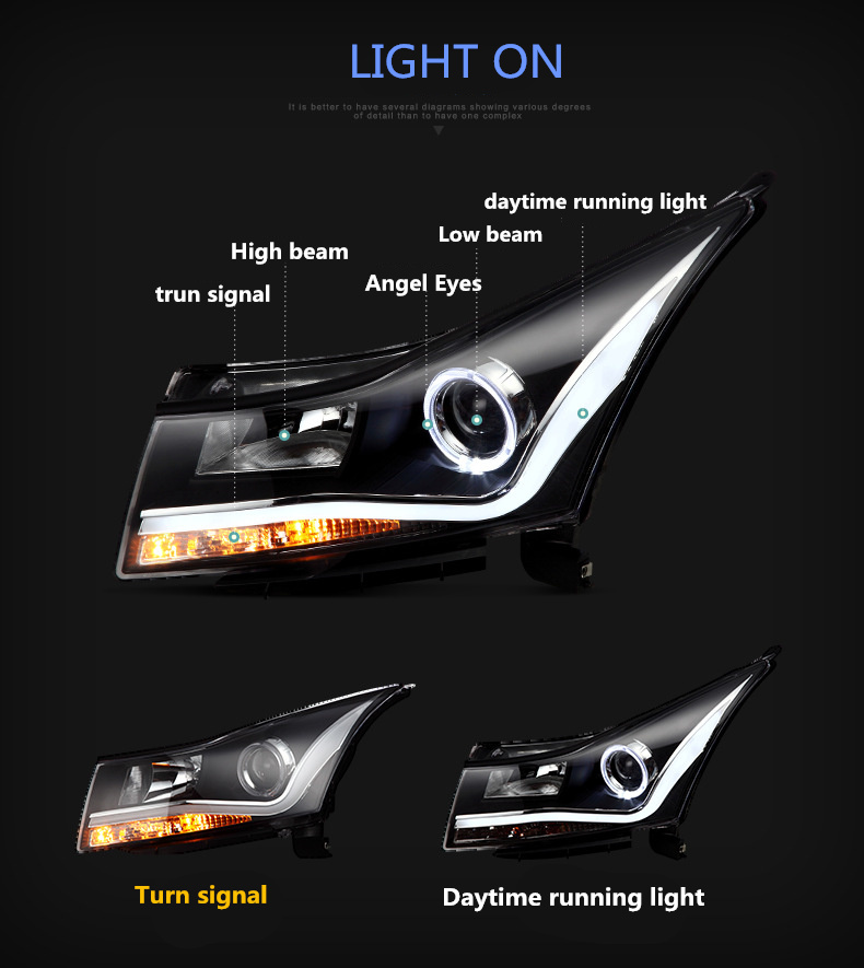 Suitable for Chevrolet cruze 2010 LED upward angel eye lens car headlights