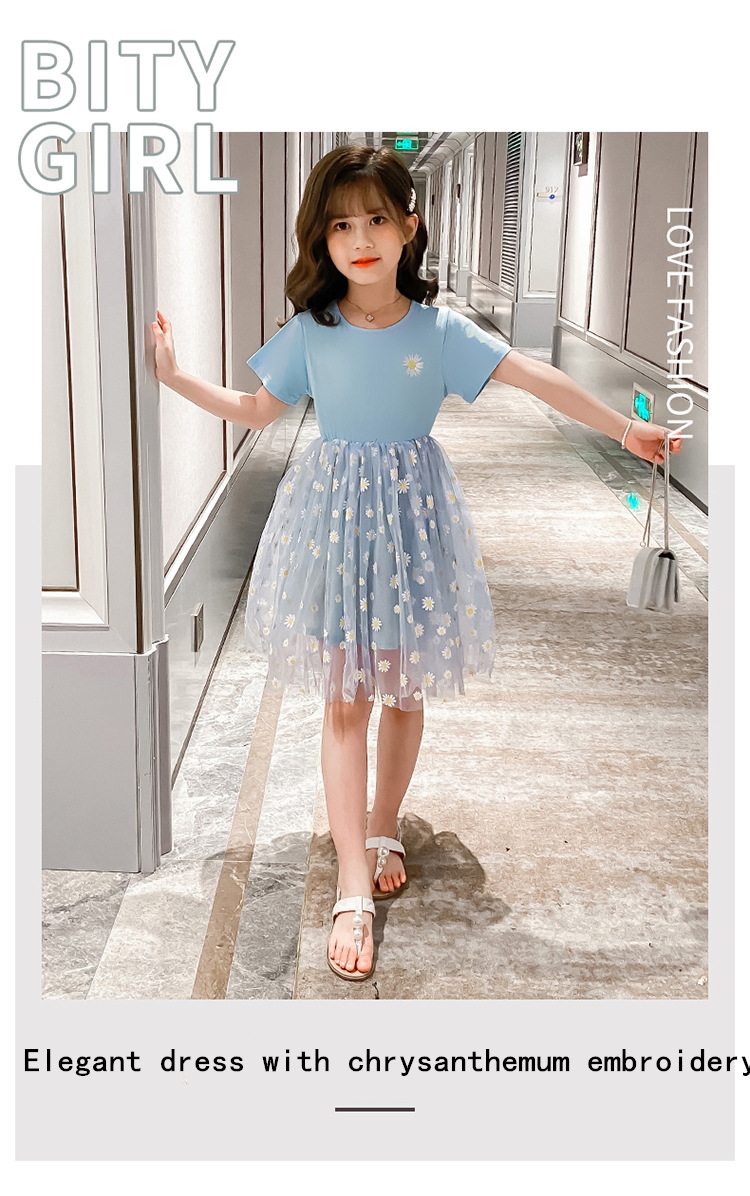 2021夏季花朵印花短袖派对少女裙