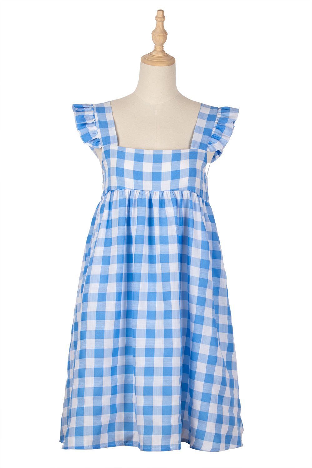 2021 Summer European and American plaid high waist A-line casual square neck backless women's dress
