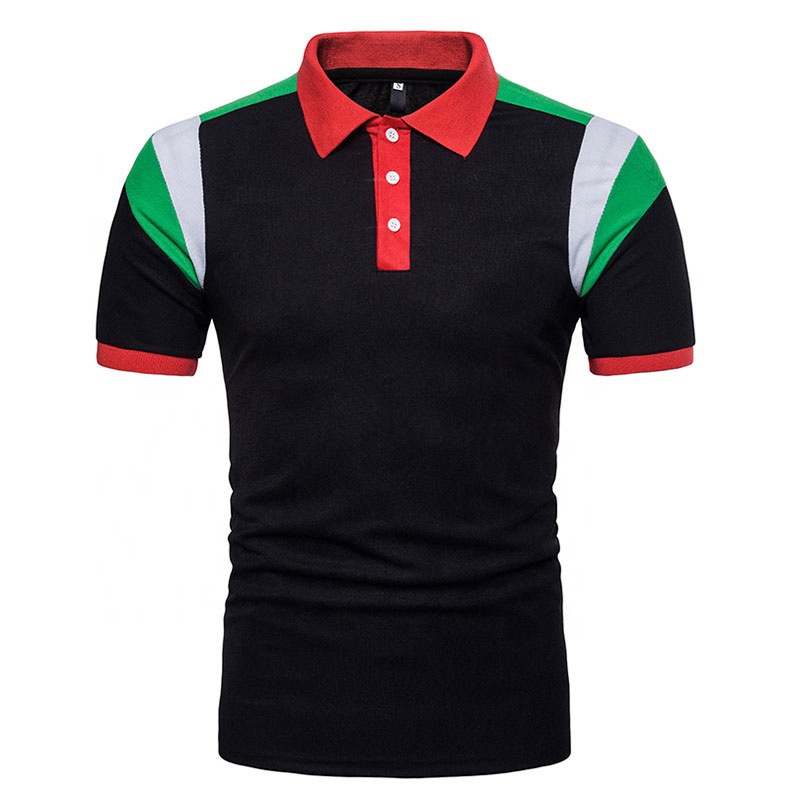 高品质100%纯棉拼色工作制服男士Polo衫