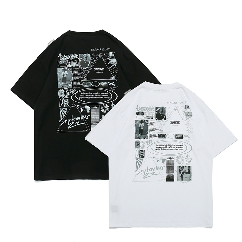 European and American character printed loose half sleeve pure cotton T-shirt for men and women