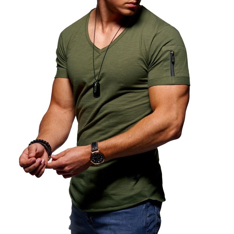 European and American fashion slim cotton plain color men's T - shirt