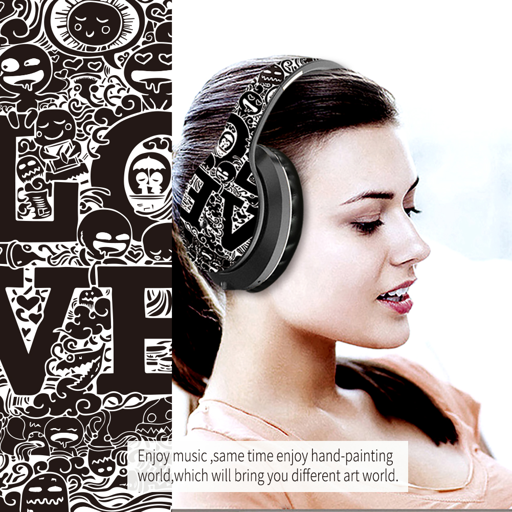 便携式涂鸦手绘防水超重低音BT V5.0头戴式耳机