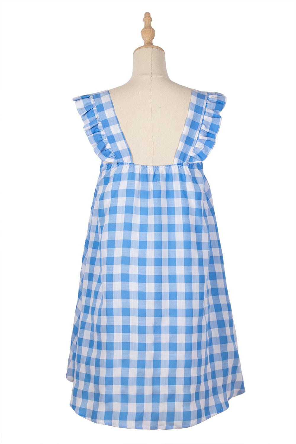 2021 Summer European and American plaid high waist A-line casual square neck backless women's dress