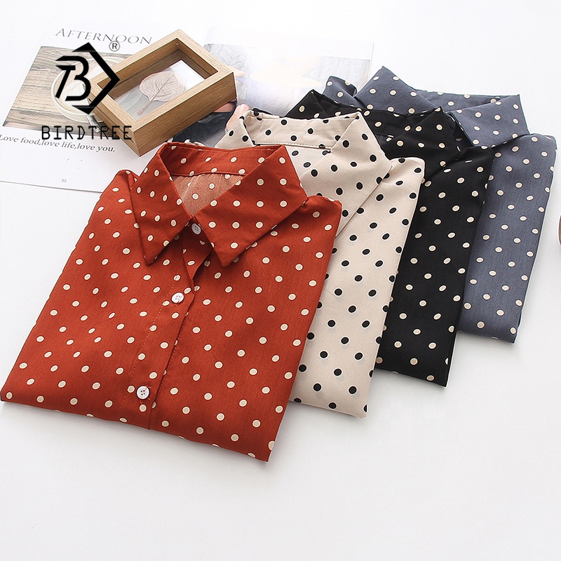 Europe and the United States during the spring and autumn dot printing easy leisure ladies shirts