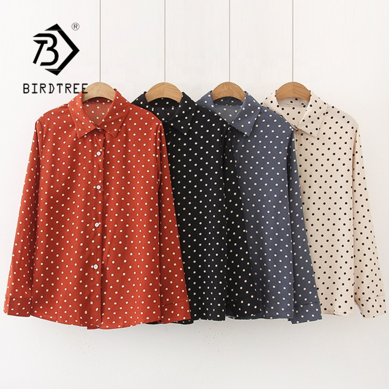 Europe and the United States during the spring and autumn dot printing easy leisure ladies shirts