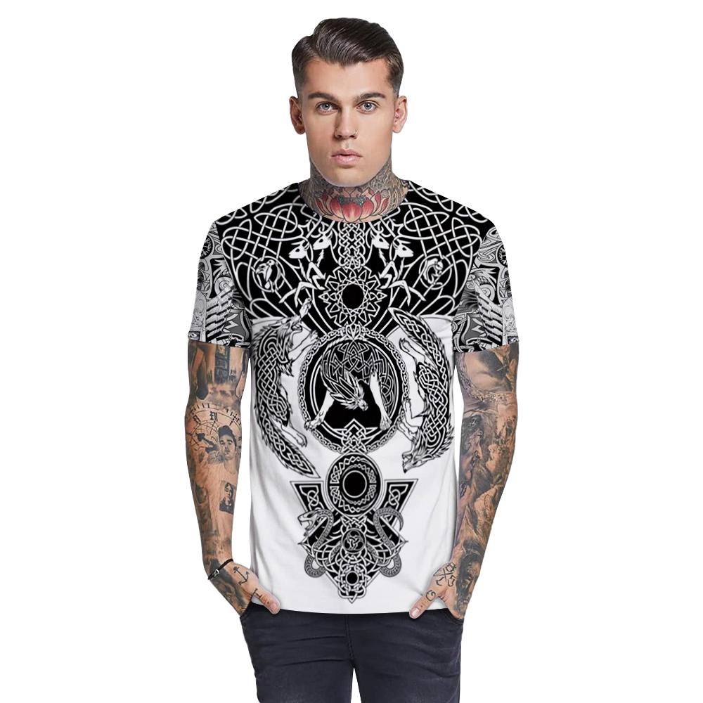 Europe and America new digital print Viking myth O collar men's T - shirt