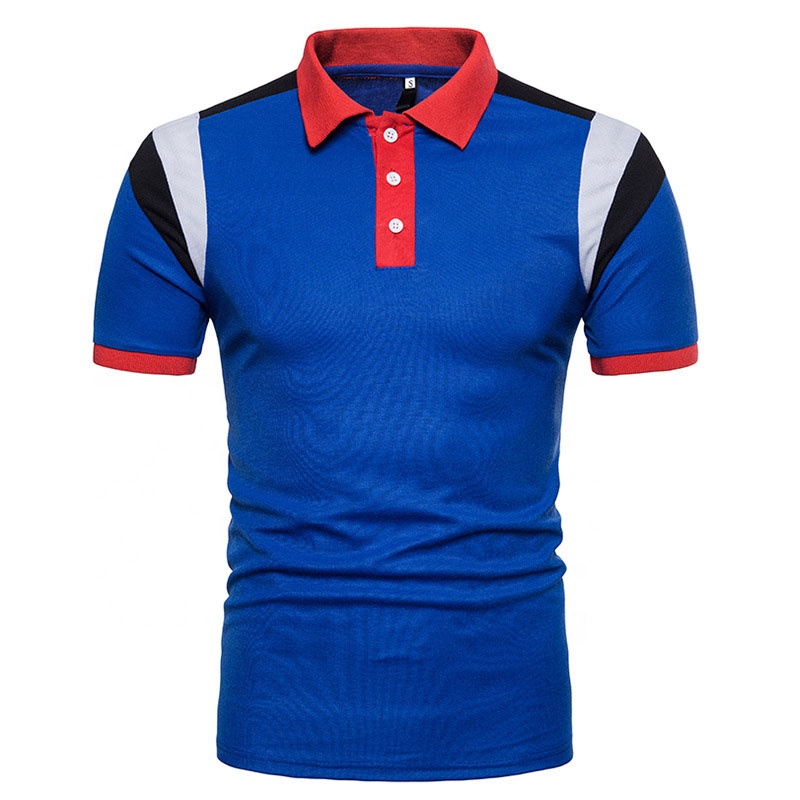 高品质100%纯棉拼色工作制服男士Polo衫