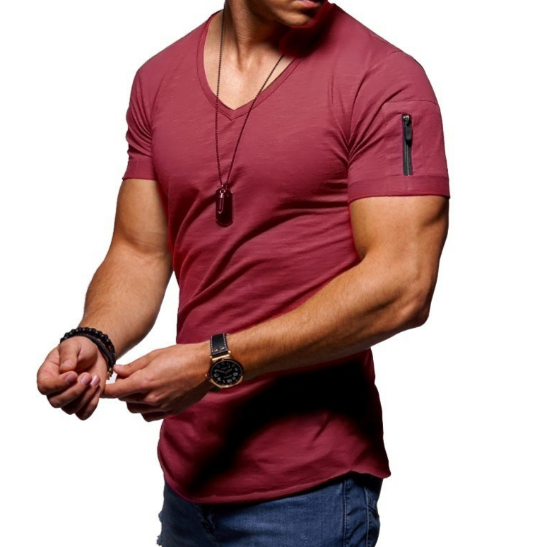 European and American fashion slim cotton plain color men's T - shirt
