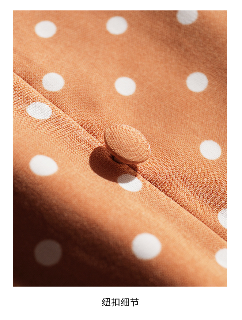 2021夏季法式复古收腰遮腹波点中长款女士V领连衣裙