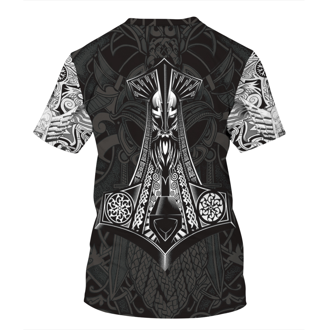 Europe and America new digital print Viking myth O collar men's T - shirt