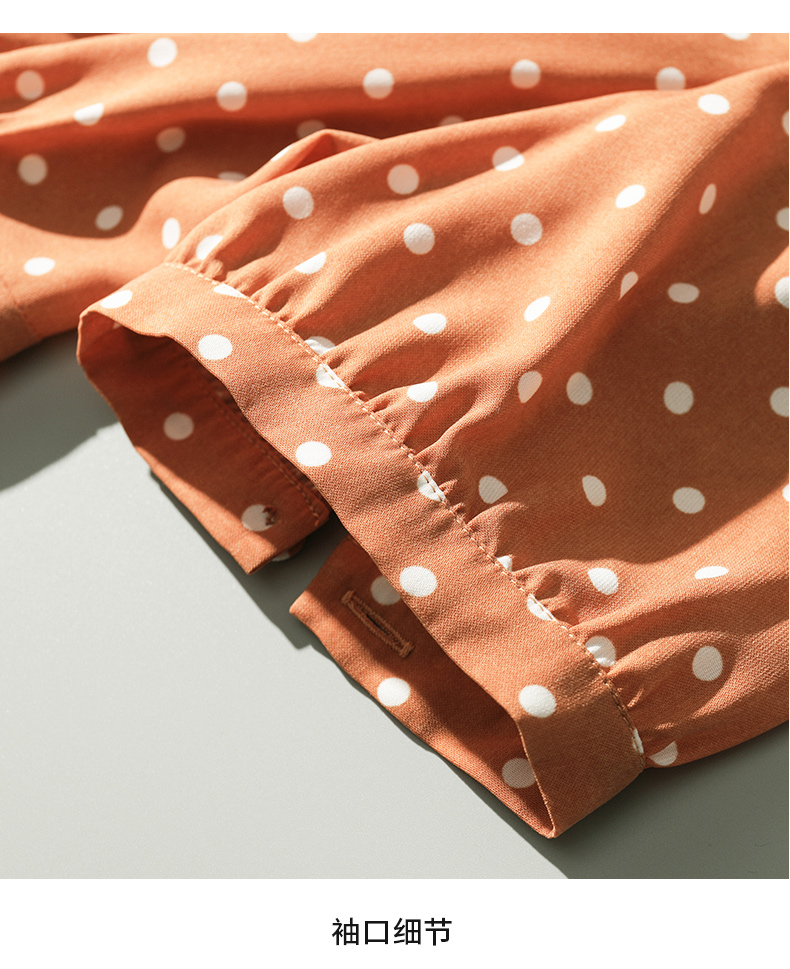 2021夏季法式复古收腰遮腹波点中长款女士V领连衣裙