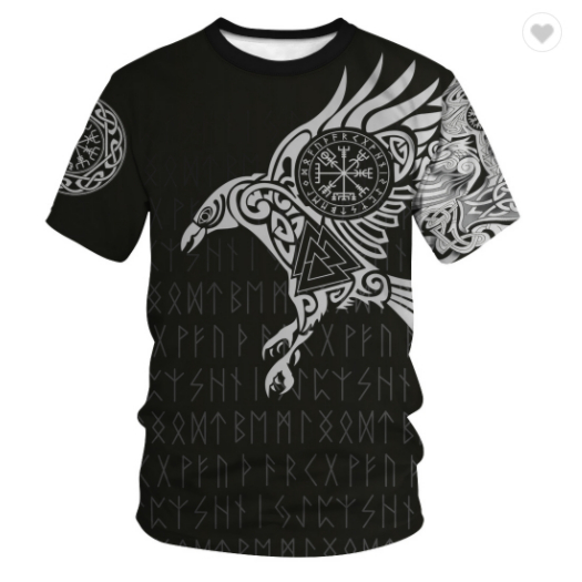 Europe and America new digital print Viking myth O collar men's T - shirt