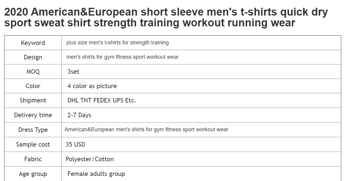 2021 European and American strength exercise running speed dry sport men's T-shirt