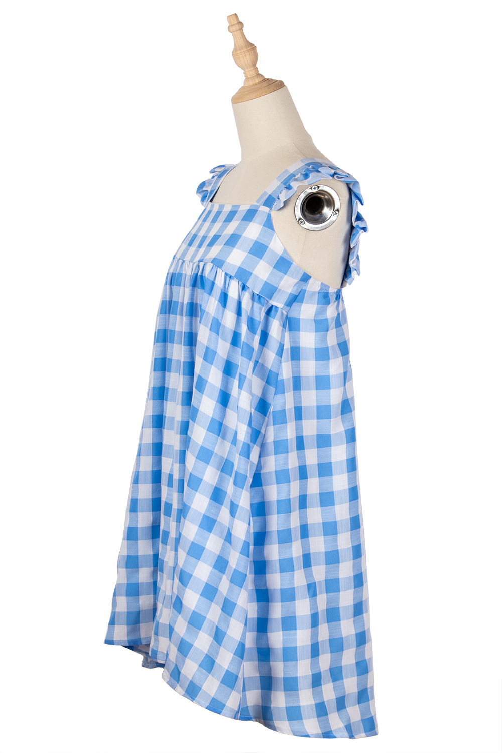 2021 Summer European and American plaid high waist A-line casual square neck backless women's dress
