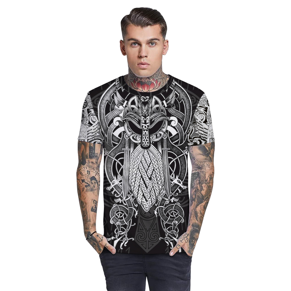 Europe and America new digital print Viking myth O collar men's T - shirt