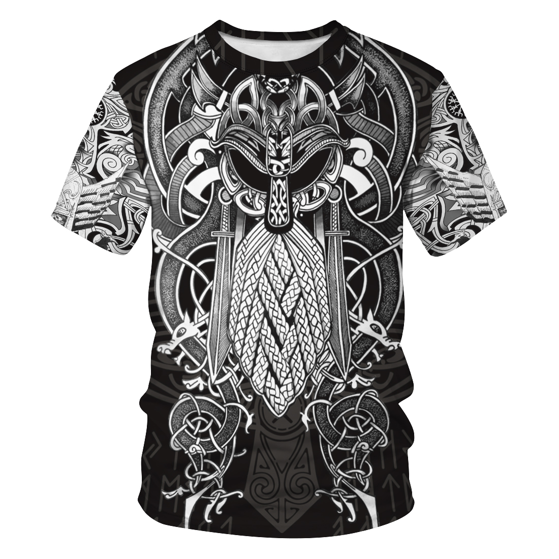 Europe and America new digital print Viking myth O collar men's T - shirt