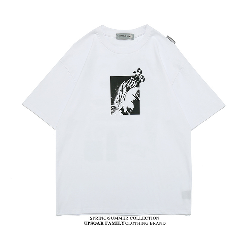 European and American character printed loose half sleeve pure cotton T-shirt for men and women