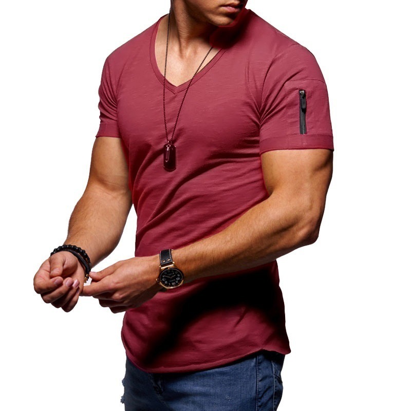 European and American fashion slim cotton plain color men's T - shirt