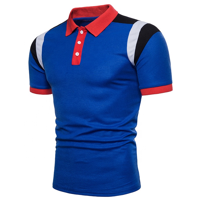 高品质100%纯棉拼色工作制服男士Polo衫