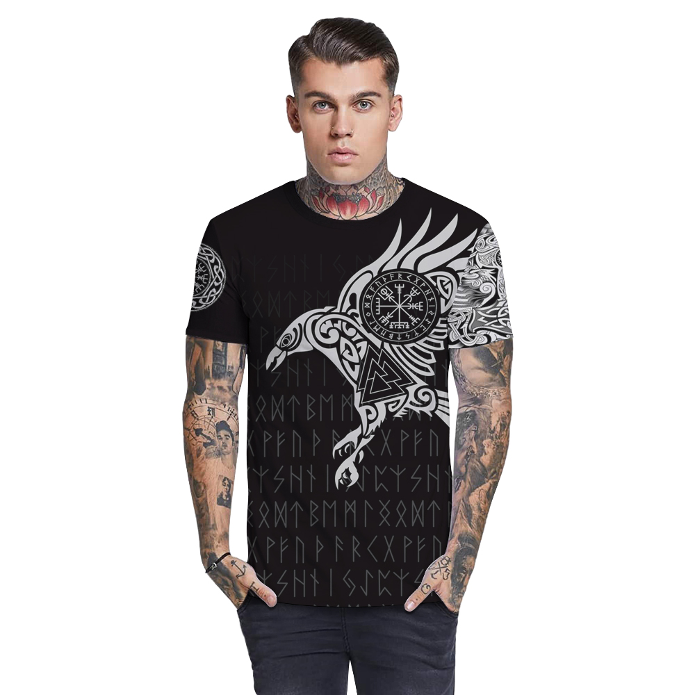 Europe and America new digital print Viking myth O collar men's T - shirt