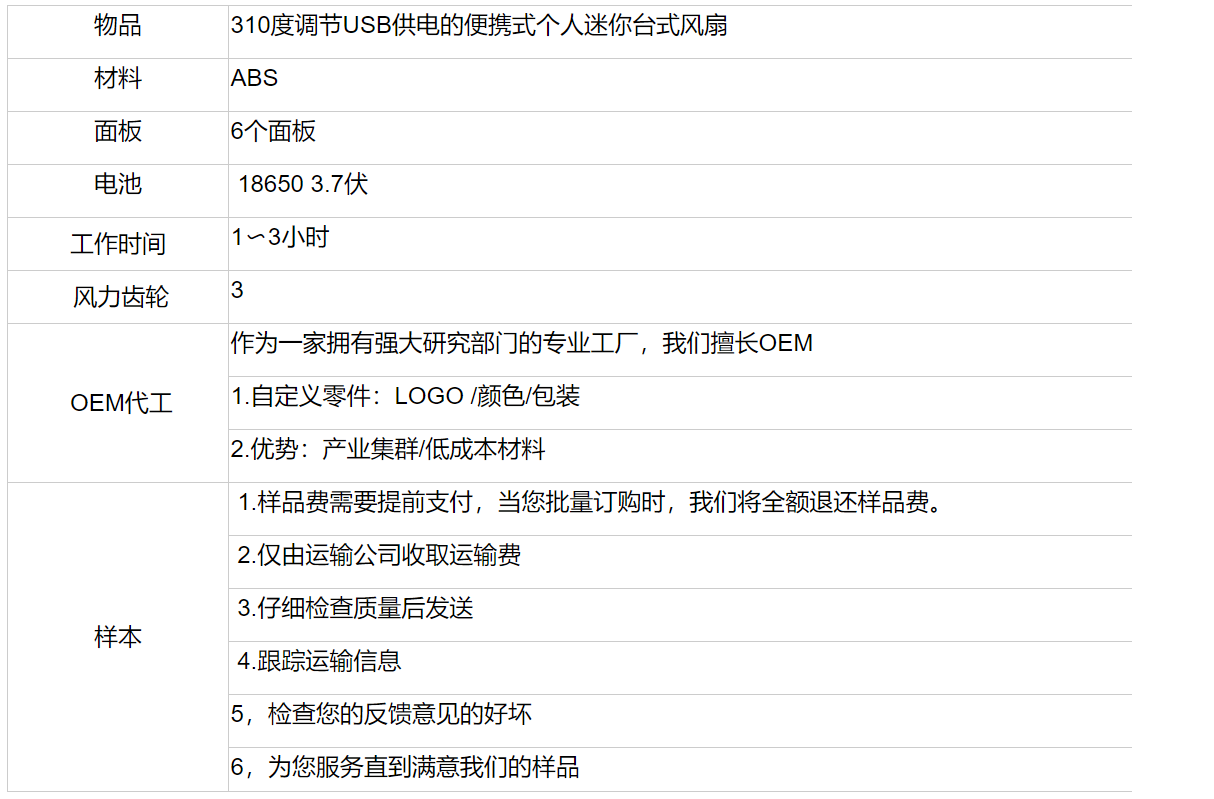 具有3个速度的310度调节超静音USB供电个人迷你台式电风扇