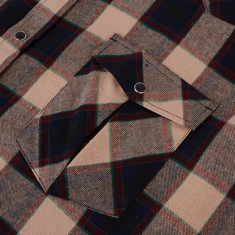 舒适的编织长袖格子染100％纯棉男士Polo衫