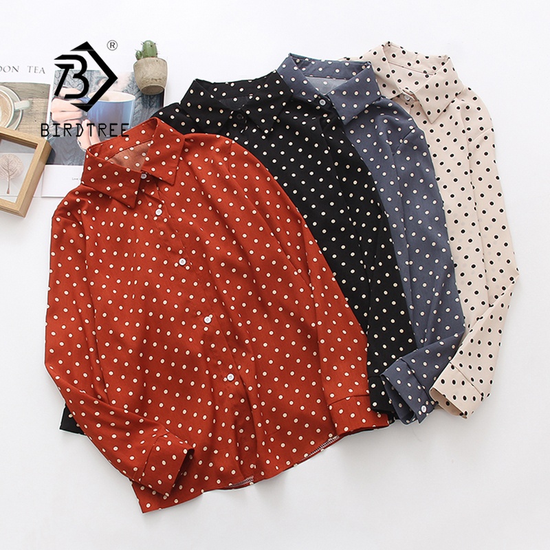 Europe and the United States during the spring and autumn dot printing easy leisure ladies shirts