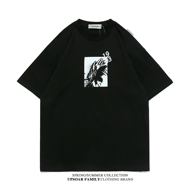 European and American character printed loose half sleeve pure cotton T-shirt for men and women