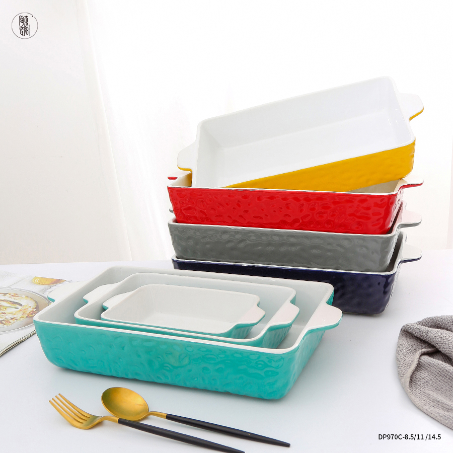 Customized large rectangular ceramic oven cake and bread baking pan