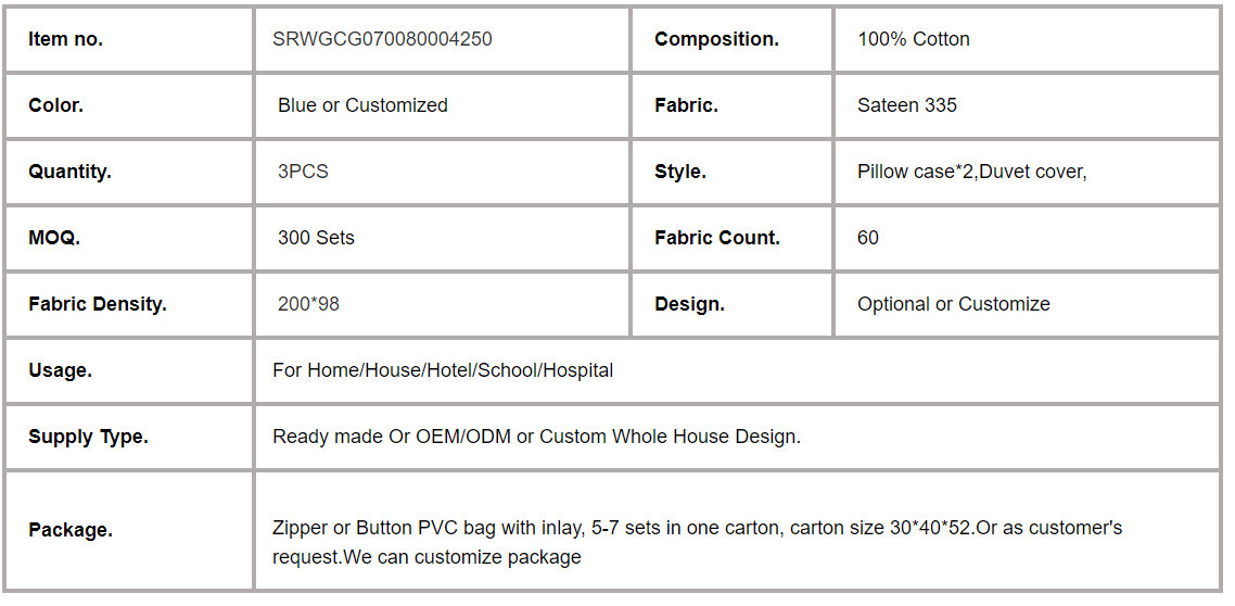 Famous brand hotel blue bedding set