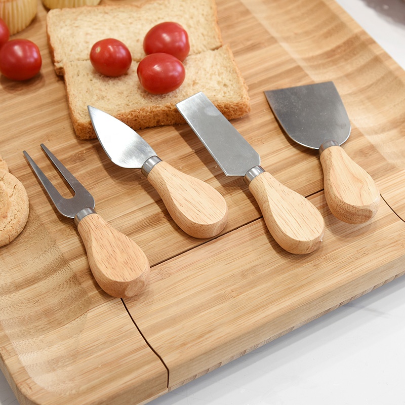 Wholesale bamboo cheese knife set with storage box Chopping board