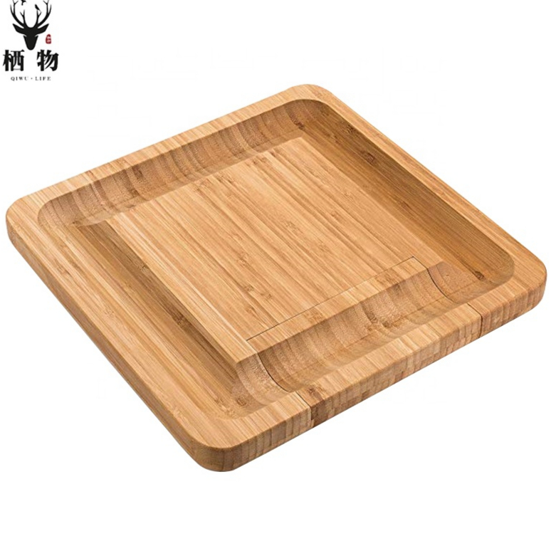 Wholesale bamboo cheese knife set with storage box Chopping board
