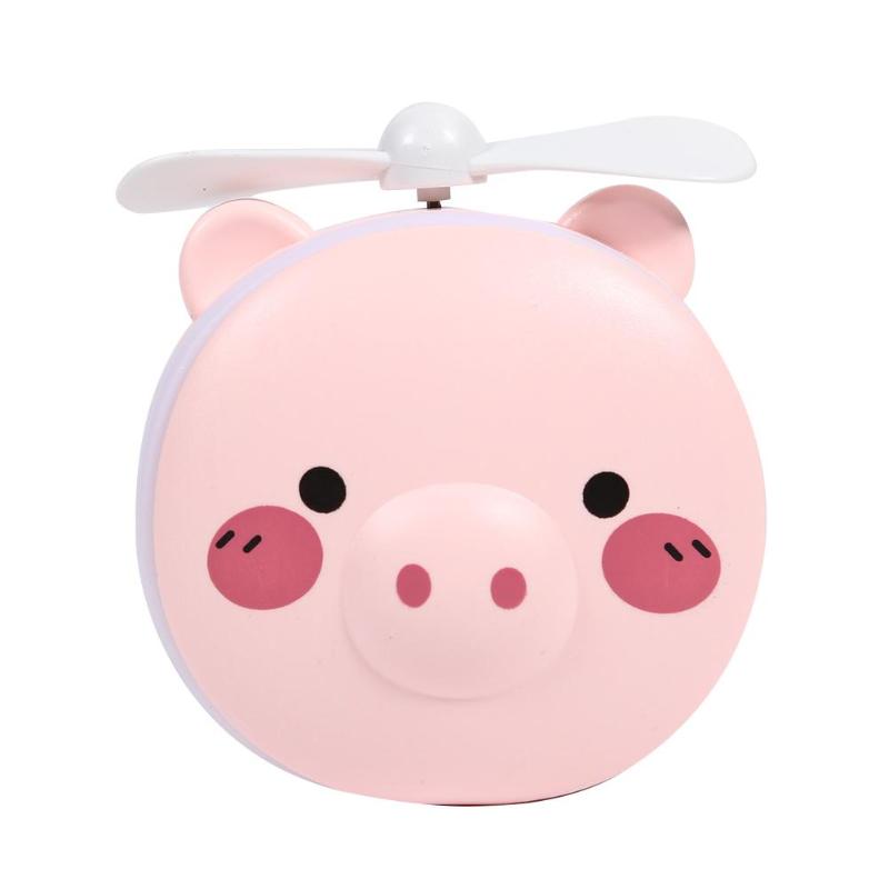 2 in 1 multifunctional LED light beauty mirror cartoon pig USB charging cooling outdoor small fan