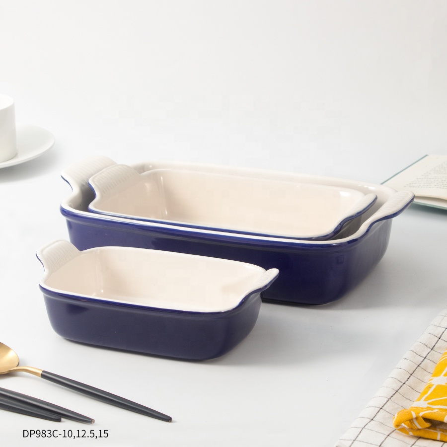 Customized large rectangular ceramic oven cake and bread baking pan