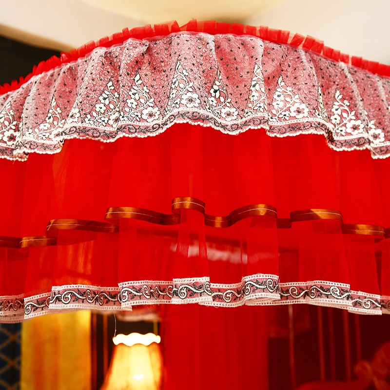 High quality elegant lace guide rail interior large space wedding red mosquito net