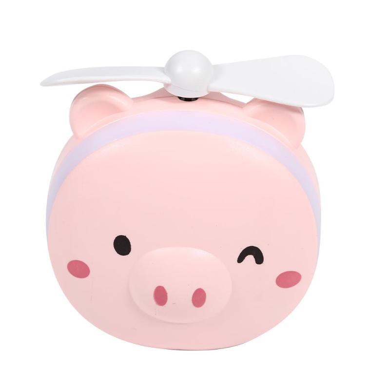 2 in 1 multifunctional LED light beauty mirror cartoon pig USB charging cooling outdoor small fan