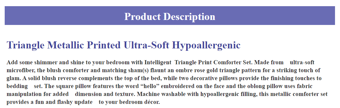 Newly designed triangle metal printed ultra-soft hypoallergenic 4 piece bedding set