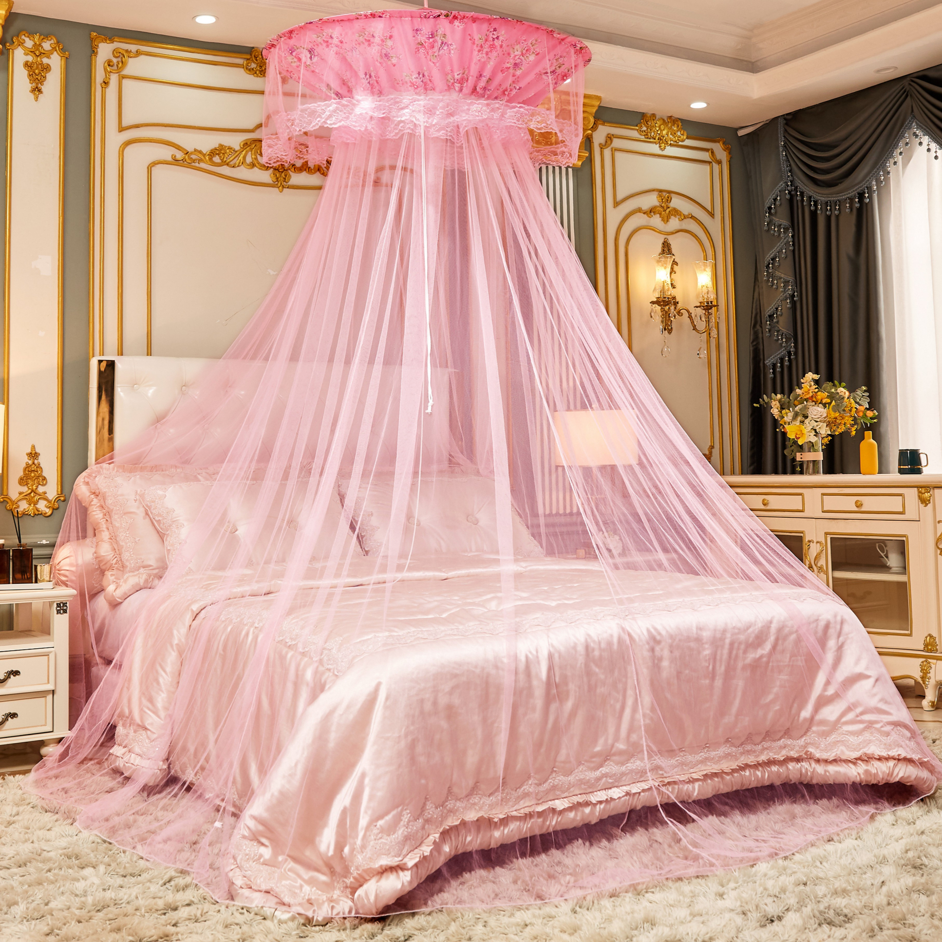 Durable affordable elegant lace round mosquito net