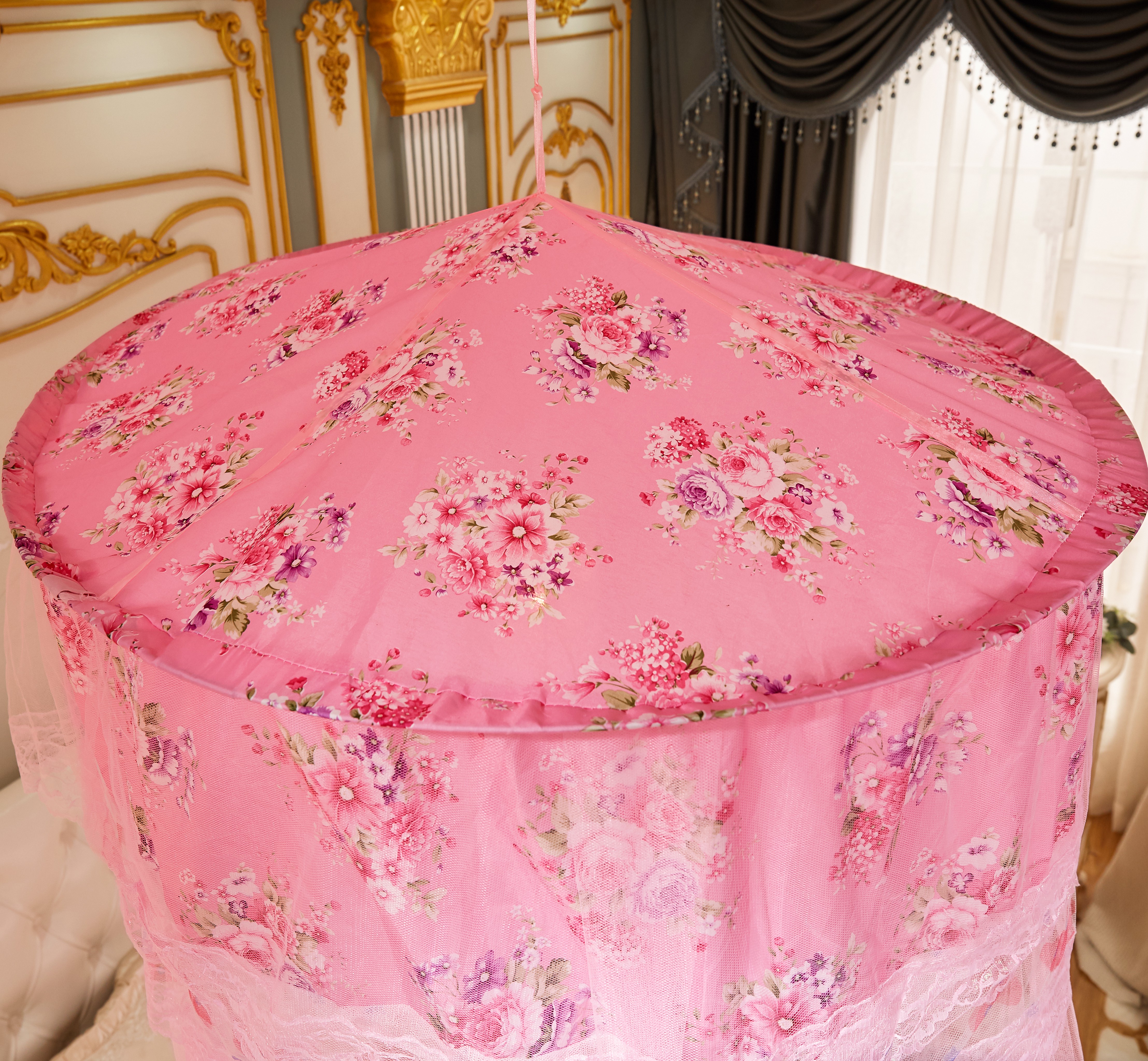 Durable affordable elegant lace round mosquito net