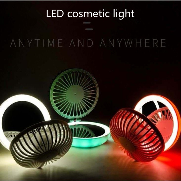 Fashion LED beauty lamp USB rechargeable portable handheld makeup mirror small fan