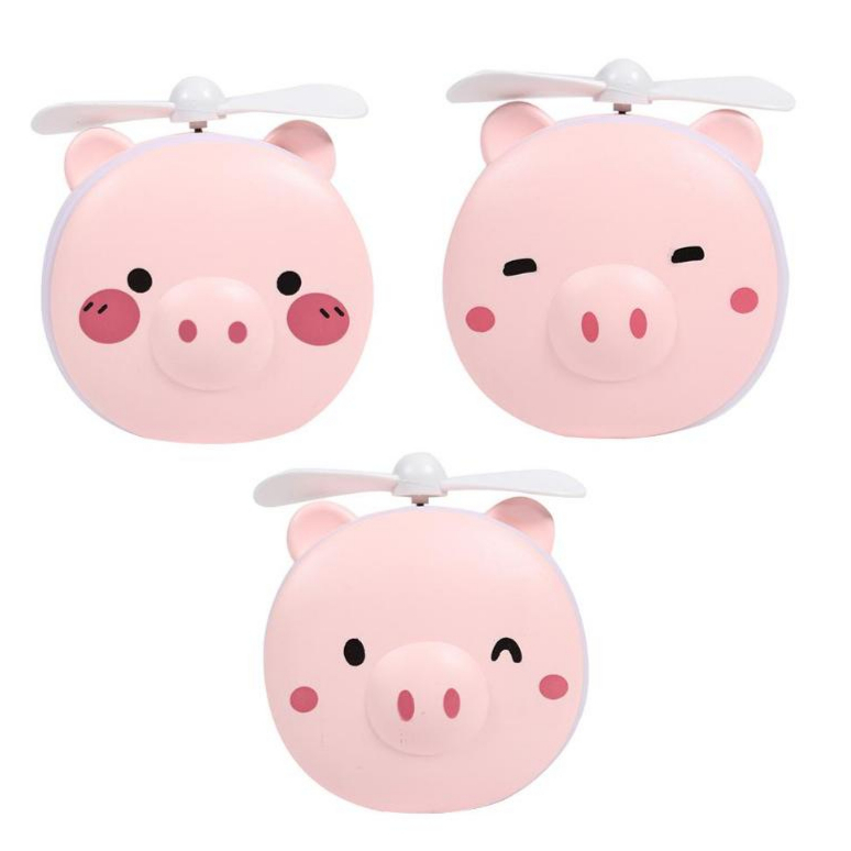 2 in 1 multifunctional LED light beauty mirror cartoon pig USB charging cooling outdoor small fan